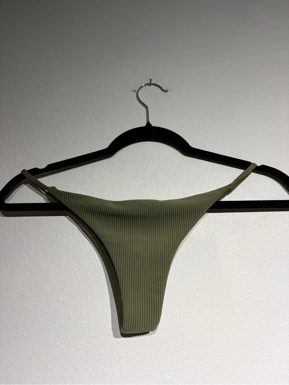 Frankies Bikinis Olive Green Ribbed String Bikini Bottom Size Large